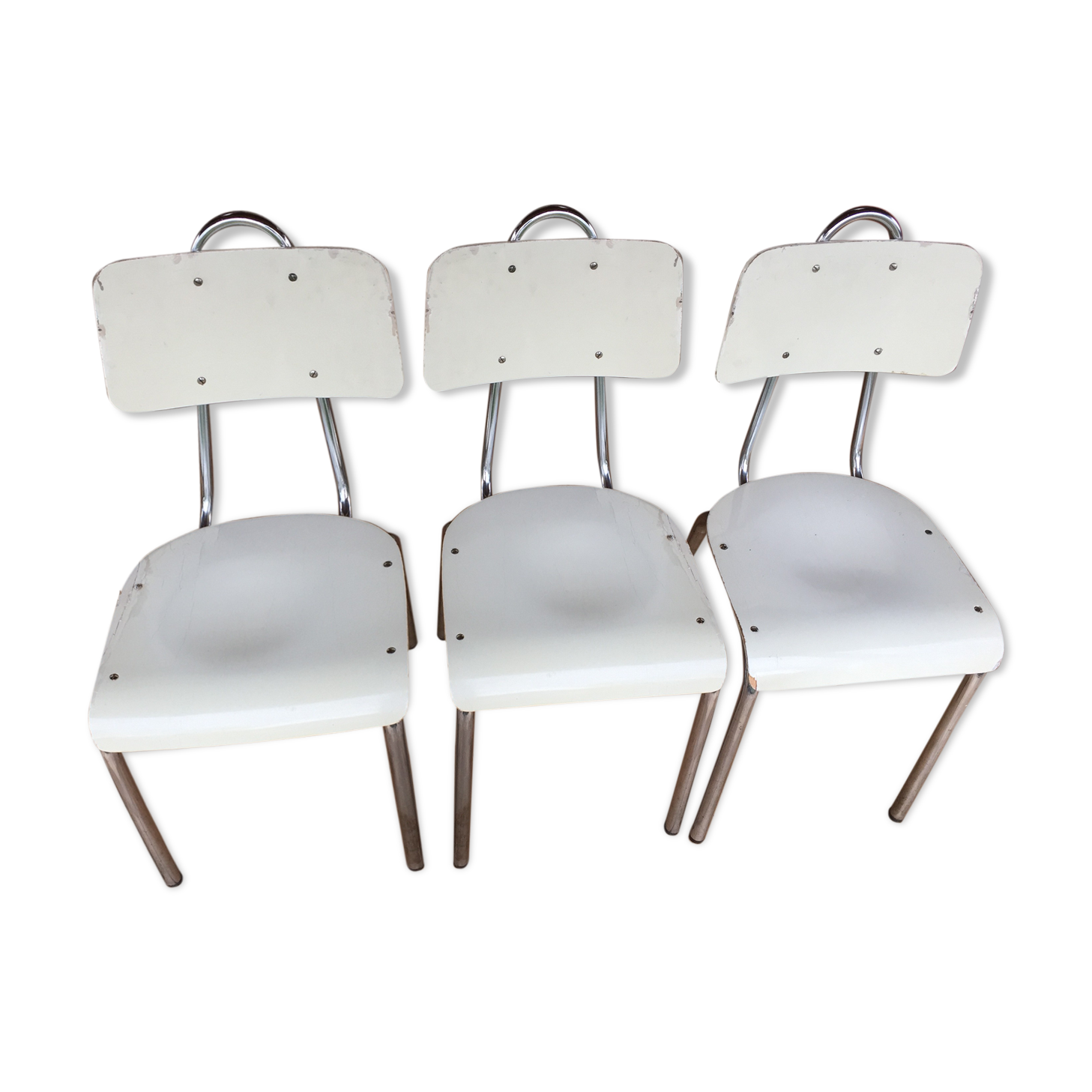 3 chrome wooden chairs