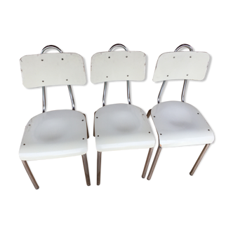 3 chaises en bois chromées