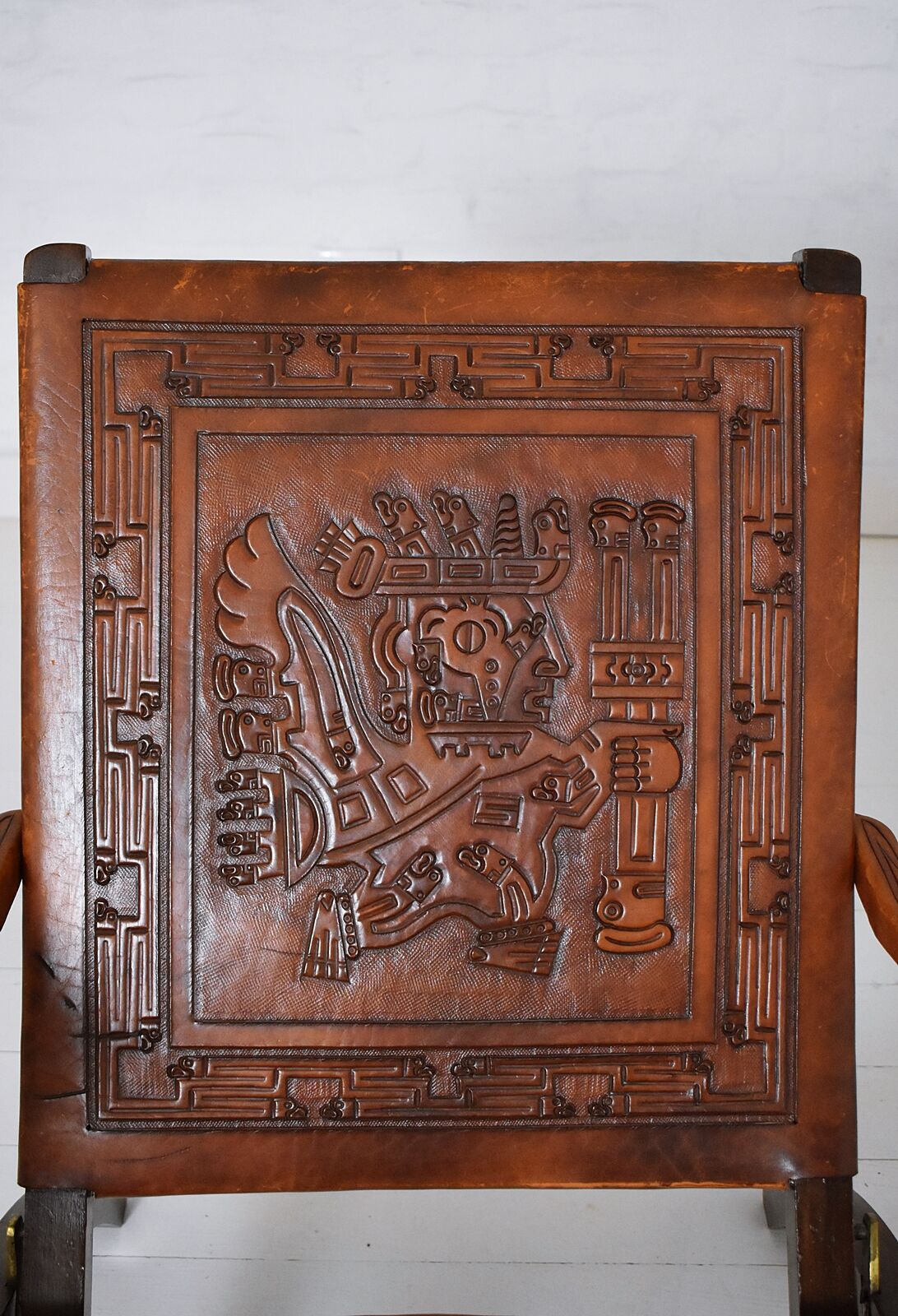 Ecuadorian wood and leather folding chair by Angel Pazmino