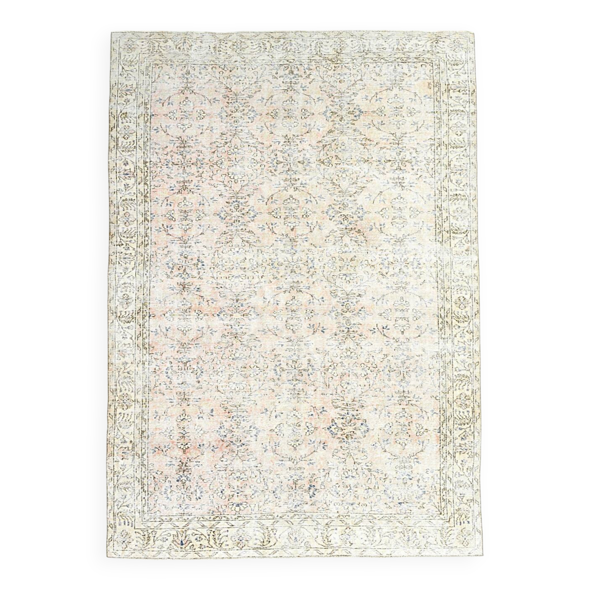 7x10 Blush Pink All-Over Floral Anatolian Vintage Rug, 215x304Cm