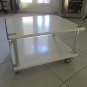 Table basse space age double plateaux en acier laqué blanc, France
