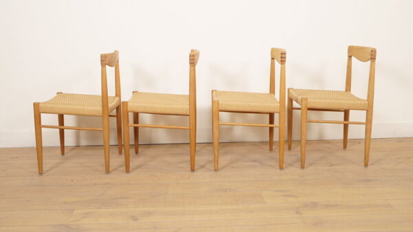 4 chaises de salle à manger   Bramin   H.W. Klein   Chêne savonné   Rénové