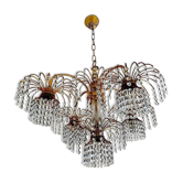 Lustre en cristal de Murano cadre pagode en métal doré 1970
