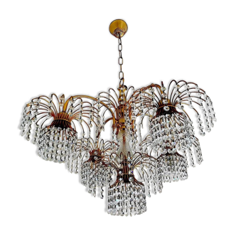 Lustre en cristal de Murano cadre pagode en métal doré 1970