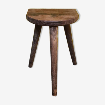 French wooden farmer's tripod stool from the 1950s