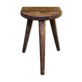 Tabouret tripode de fermier en bois, travail français circa 1950