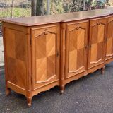 Light solid wood enfilade with Louis XV marquetry from the 20th century, 227cm.