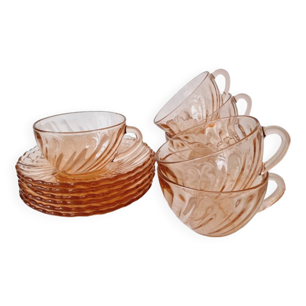 Lot de 6 tasses à café ''Rosaline'' '70s - Arcoroc France vintage