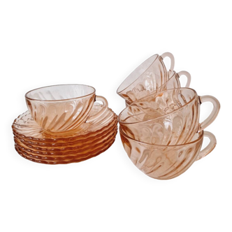 Set of 6 "Rosaline" coffee cups '70s - Arcoroc France vintage