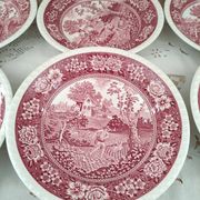 Set of 6 hollow plates in opaque porcelain Villeroy & Boch model Rusticana red English décor