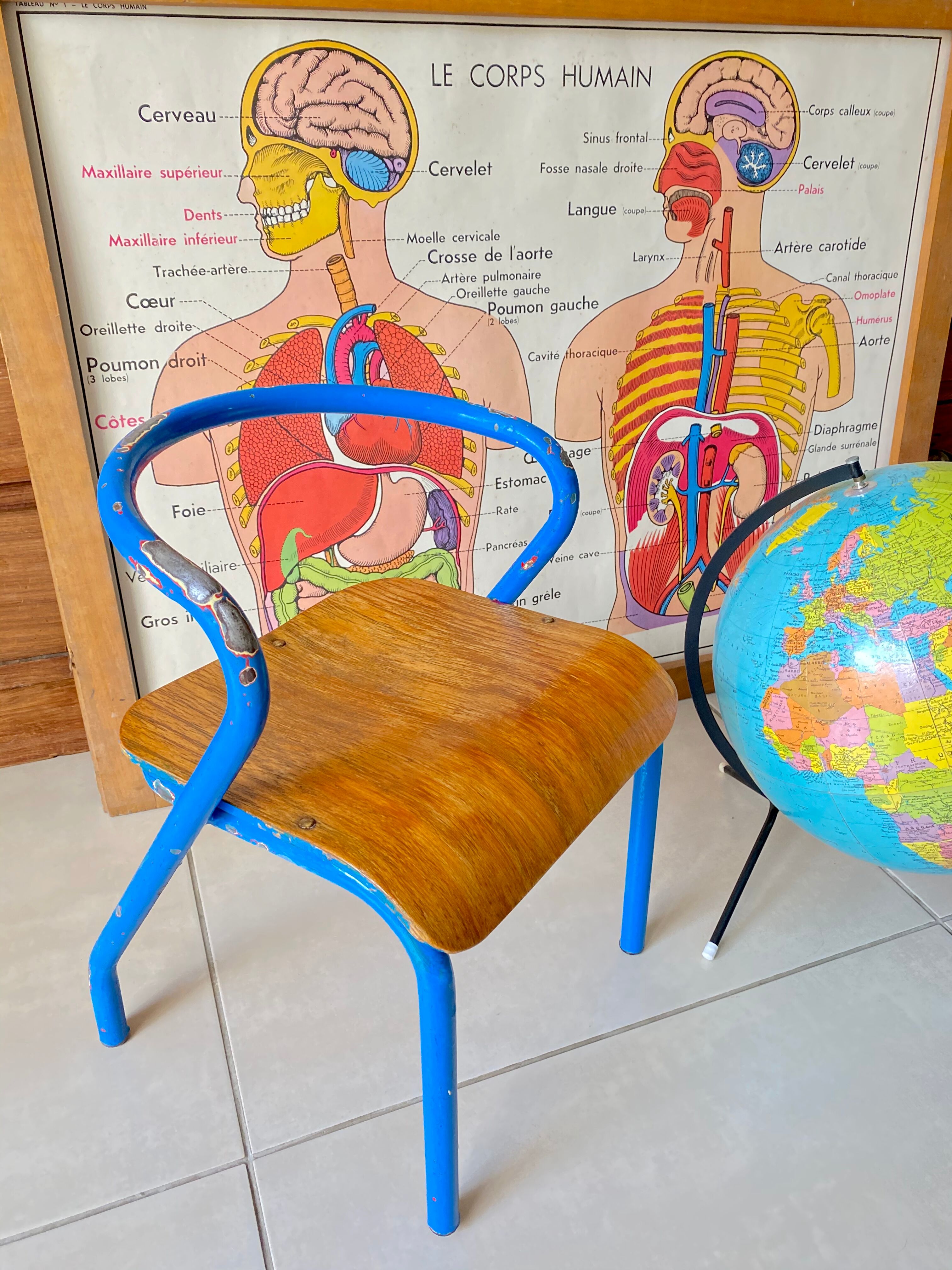 Vintage child school chair Jacques Hitier