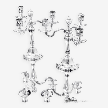 Christofle collection Gallia pair of 3-candle silver plated candelabra