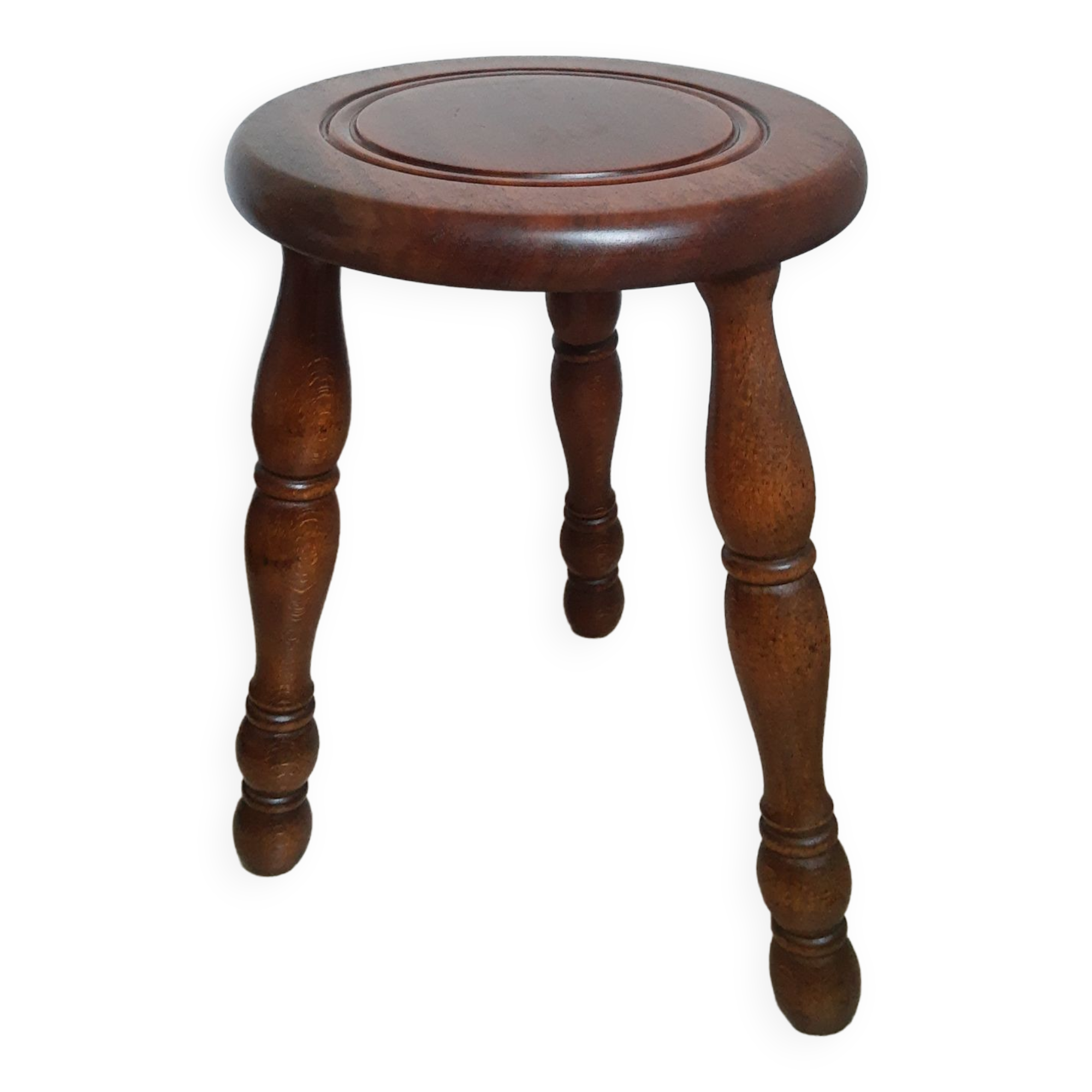 Vintage turned wood tripod country stool