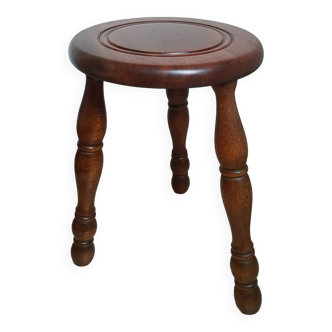 Tabouret de campagne tripode en bois tourné vintage