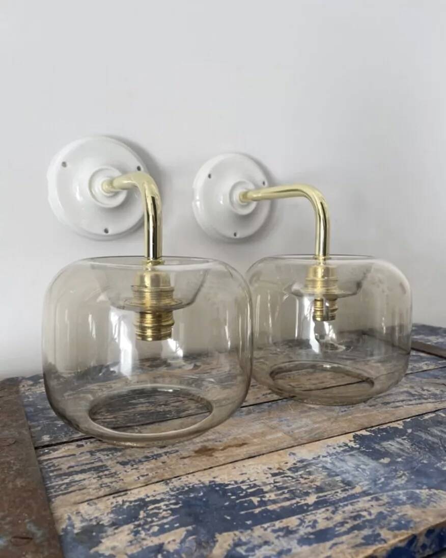 Pair of vintage smoked glass wall lights