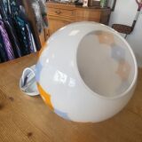 Suspension ball in opaline white geometric patterns orange and blue years 60/70