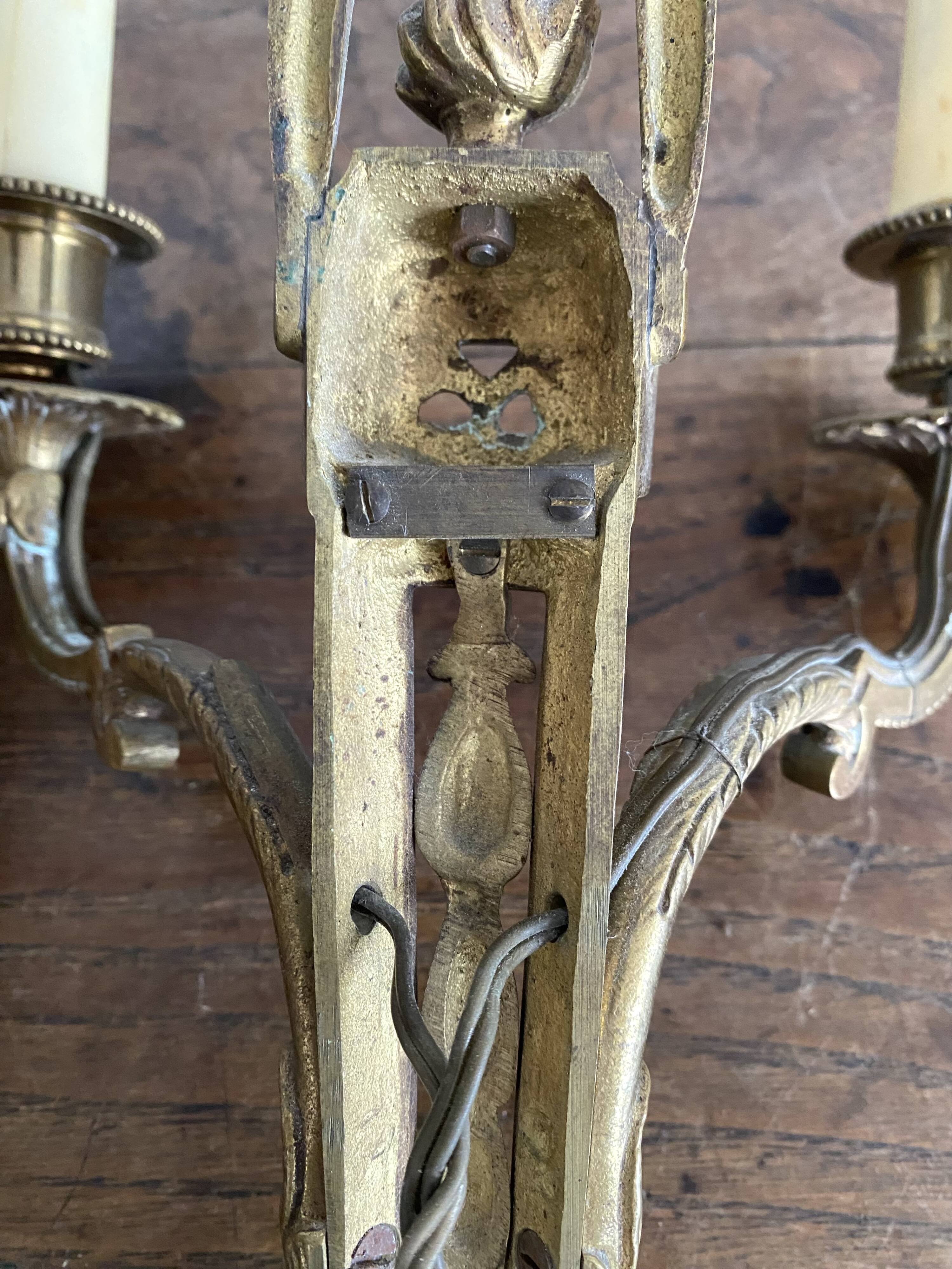 Pair of antique gilt bronze wall lights, Louis XVI style