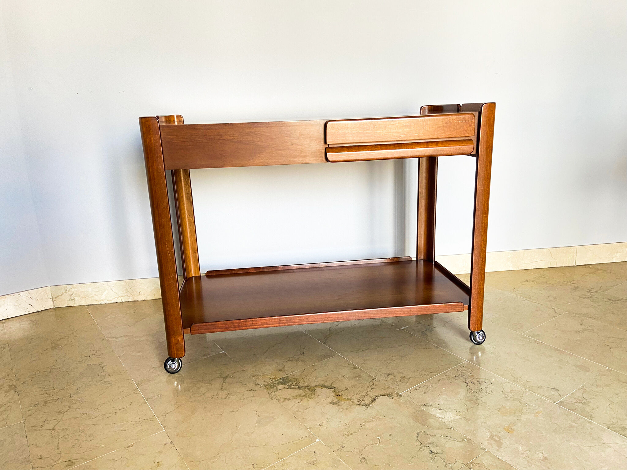 Walnut coffee table with two drawers, Italy 1970s
