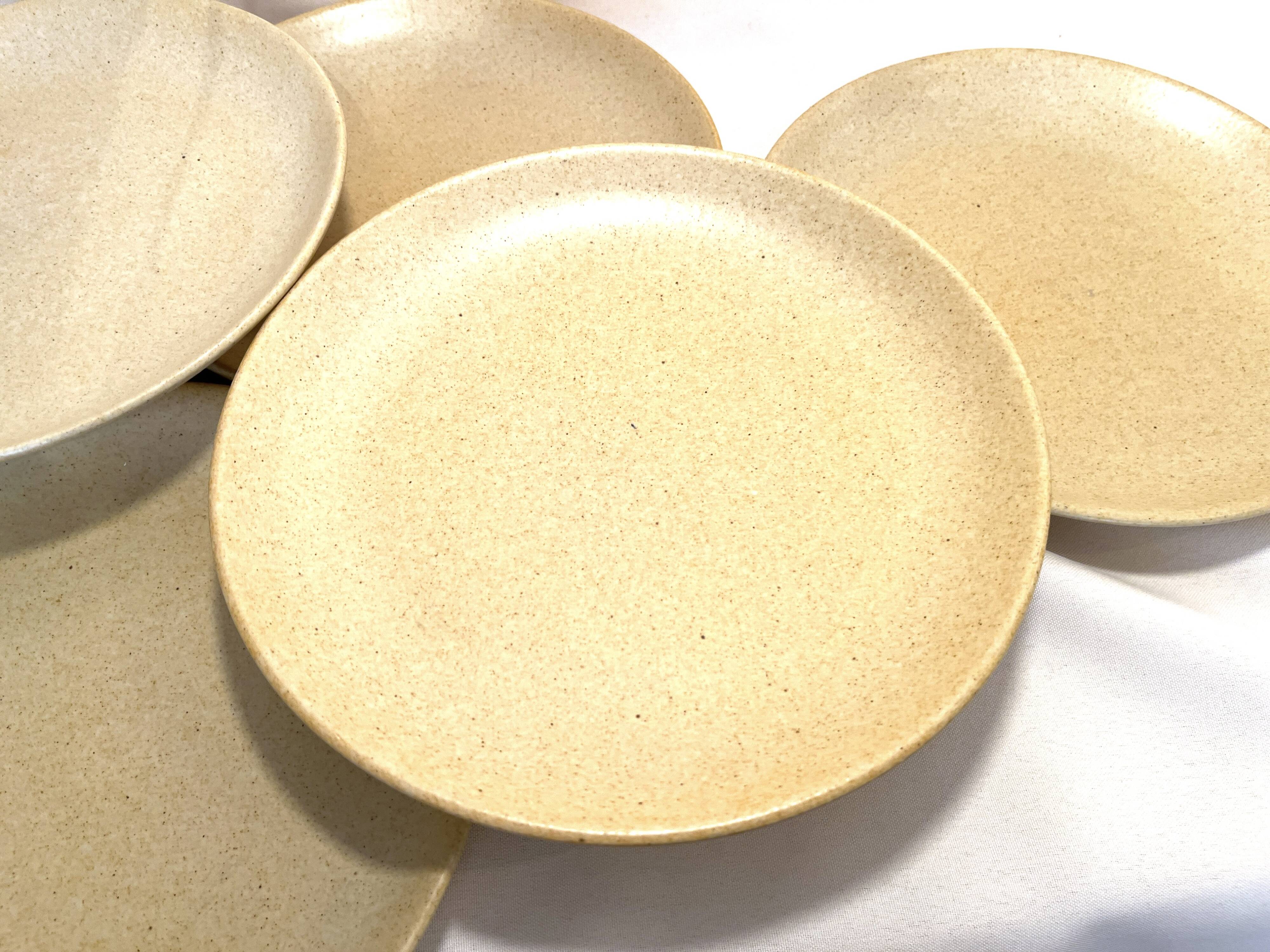6 large vintage flat plates in beige stoneware Granit 1960s chic country