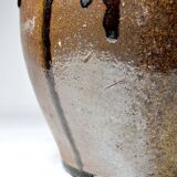 Old stoneware oil jar, glazed and enamelled, 2 handles
