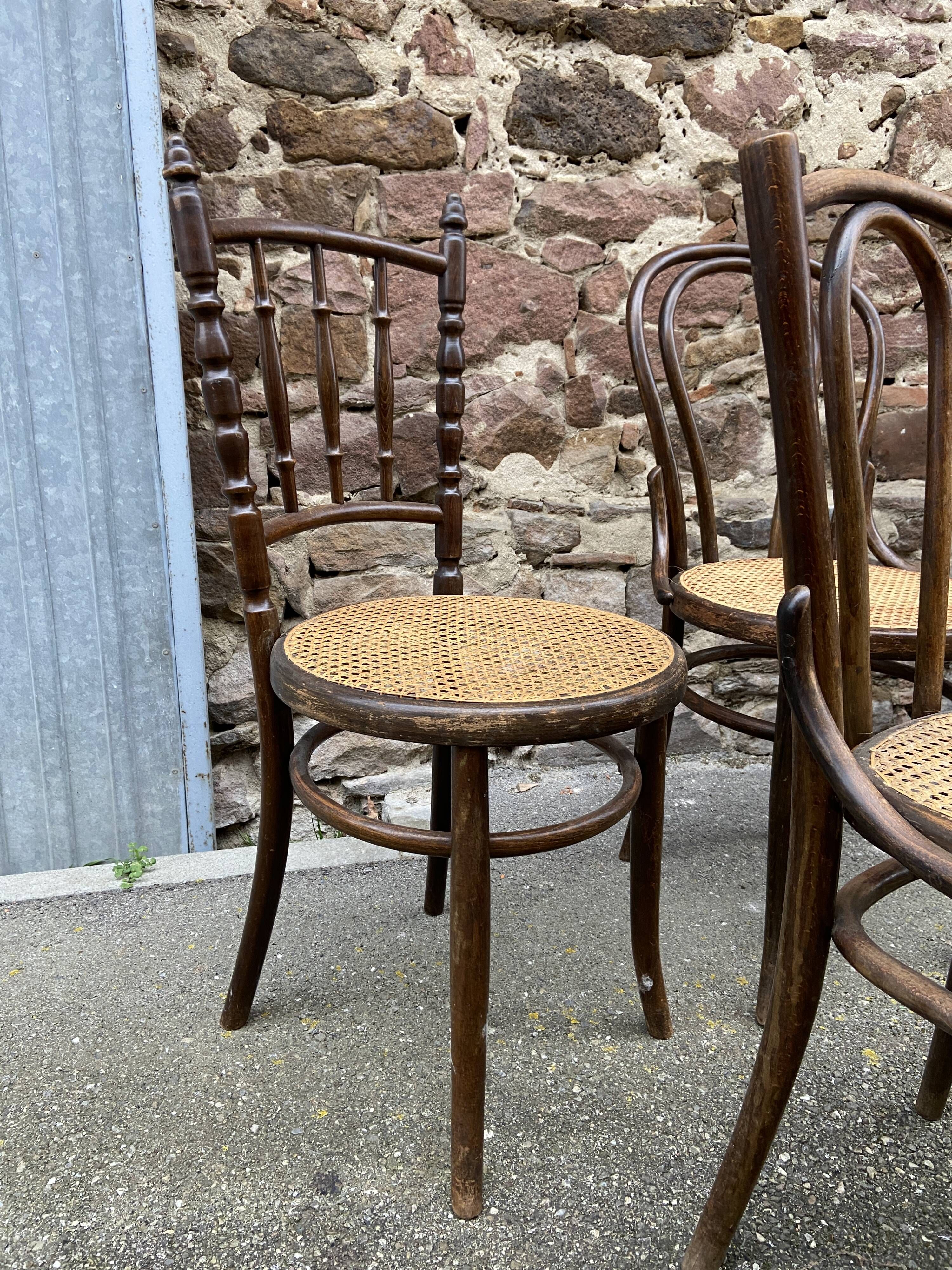 Set of 6 Thonet Fischel restaurant bistro chairs mismatch curved wood