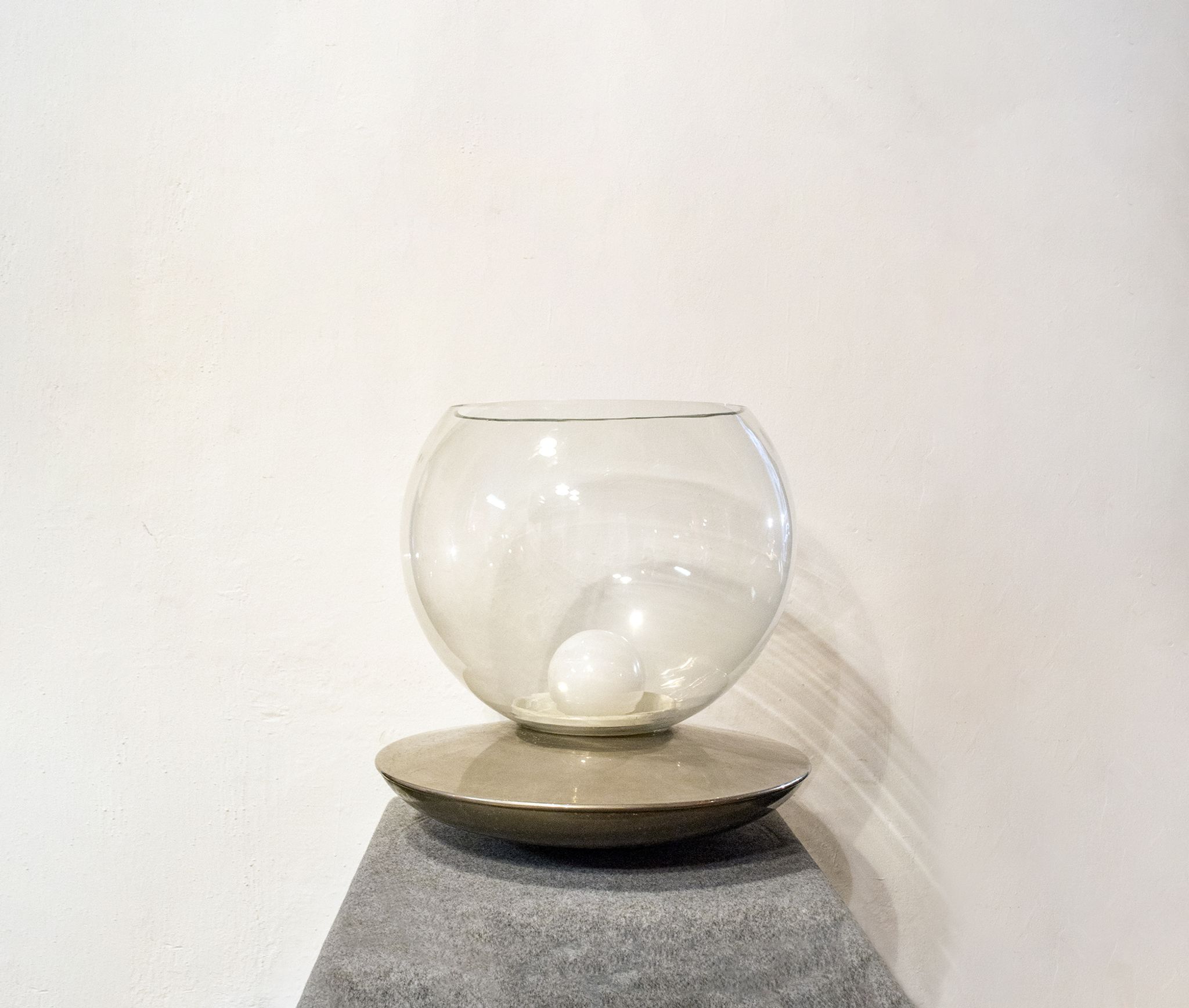 Lampe de table en verre et métal chromé Italia Anni '70