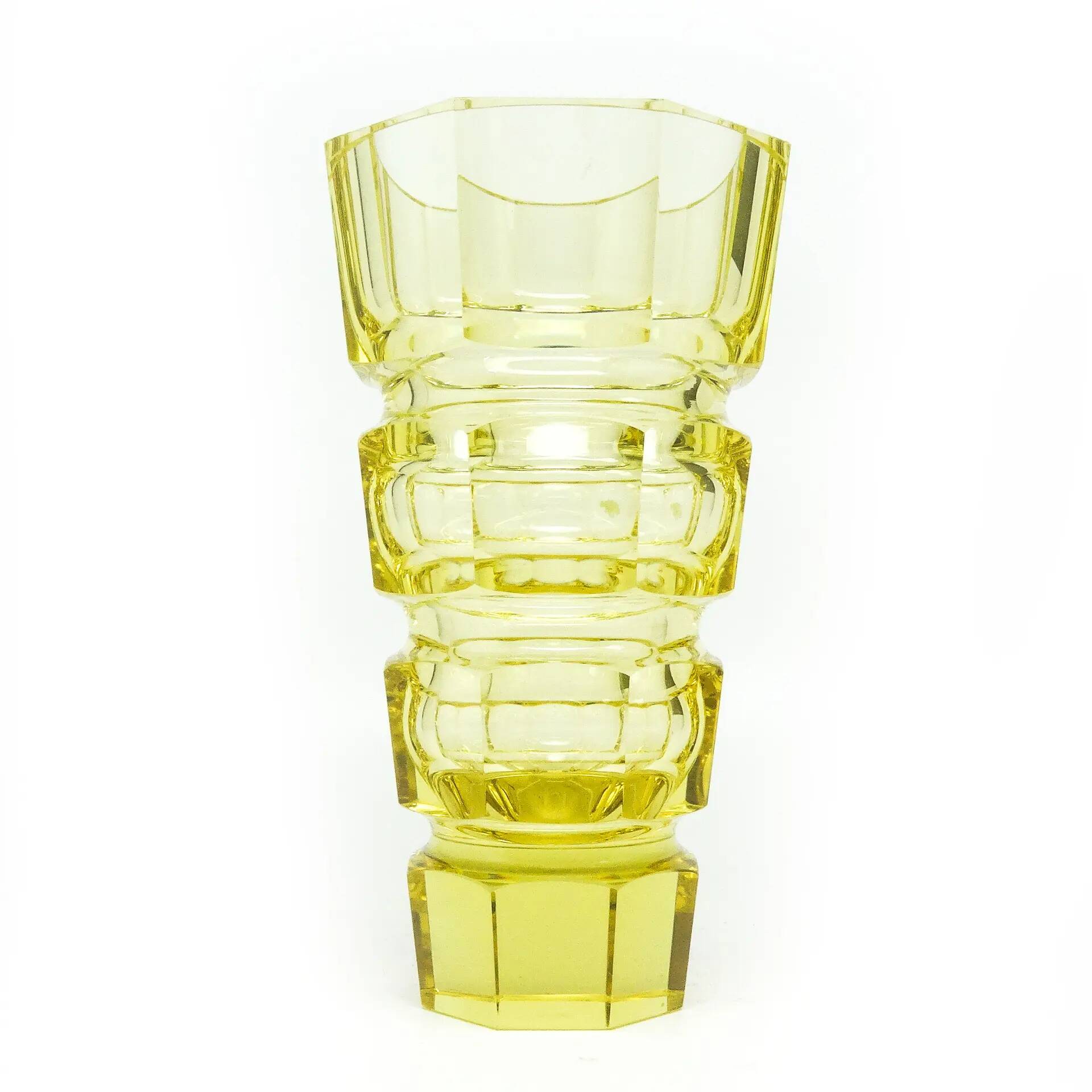 Art Deco vase, yellow crystal, designed by J. Hoffmann, Czechoslovakia, 1930s