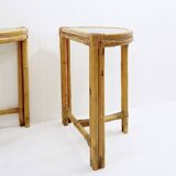 Pair of mid-century italian half-moon bamboo and smoked glass console tables