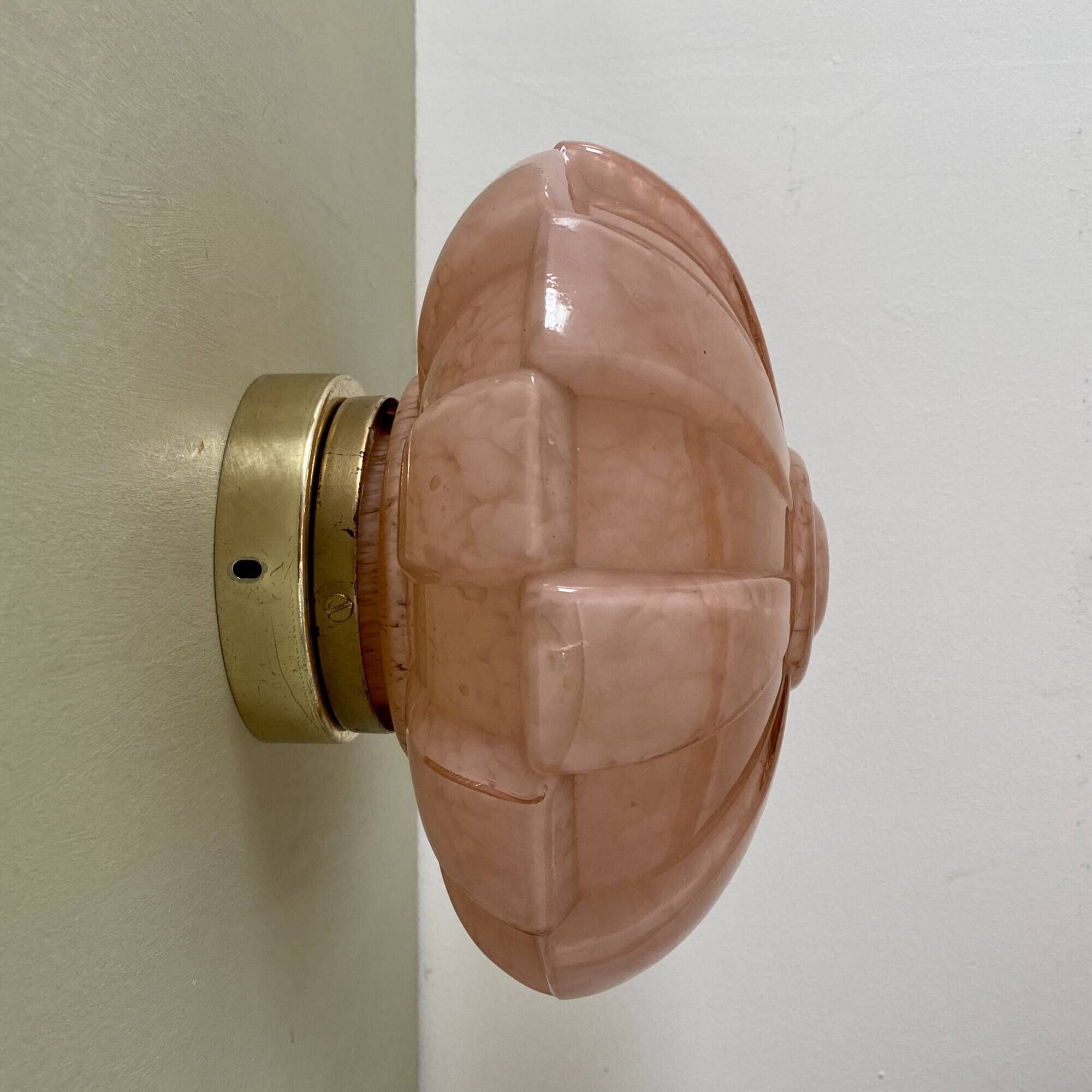 Vintage art deco globe wall or ceiling light in pink Clichy glass