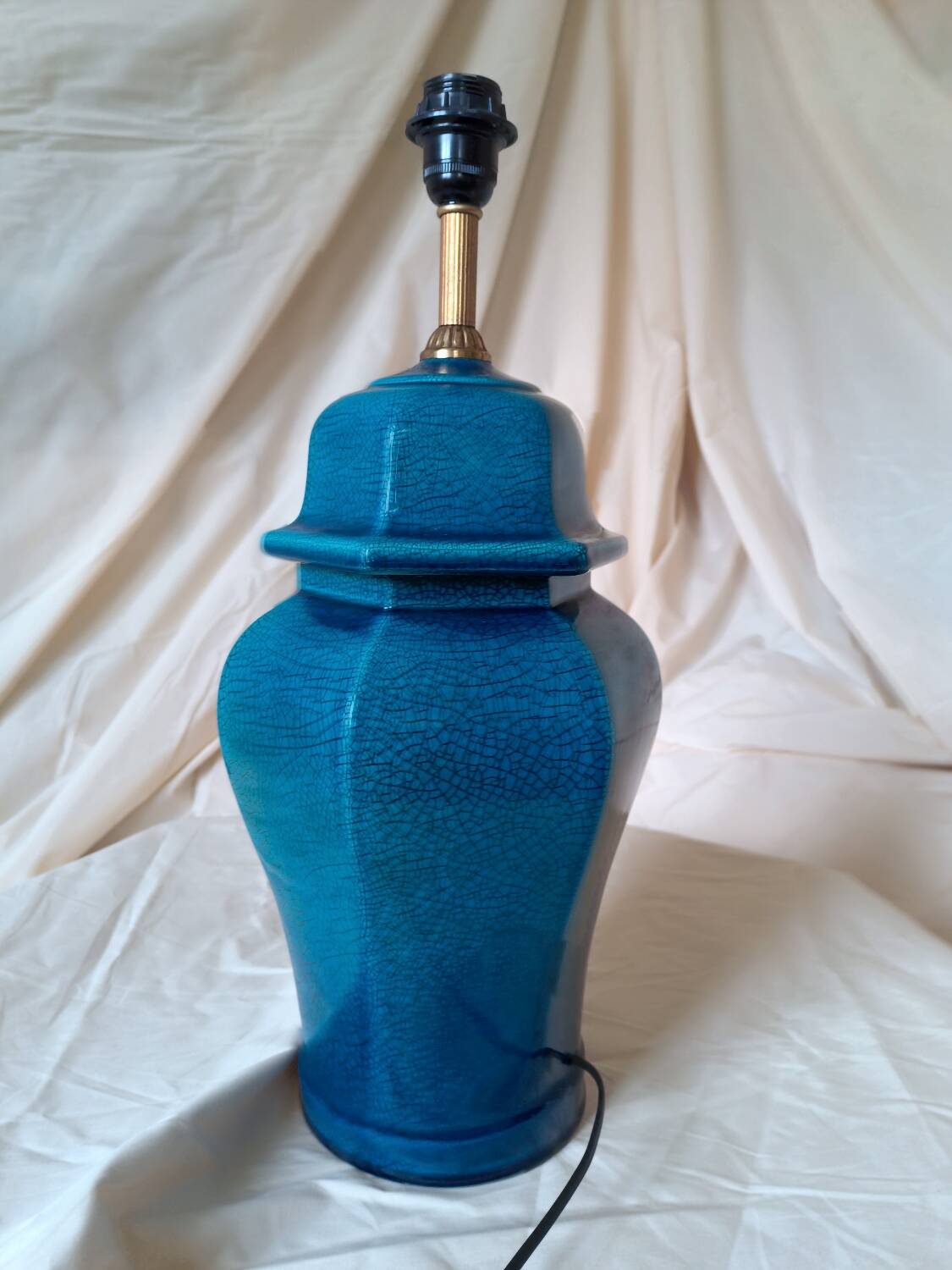 2 blue crackle ceramic desk lamp bases, 1950s