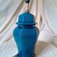 2 blue crackle ceramic desk lamp bases, 1950s