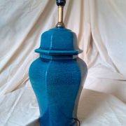 2 blue crackle ceramic desk lamp bases, 1950s
