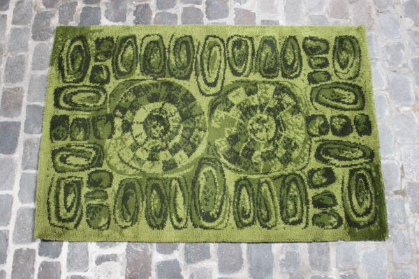 tapis en laine verte de l’ère spatiale par B.I.C tapis Kortijk, Belgique années 1970