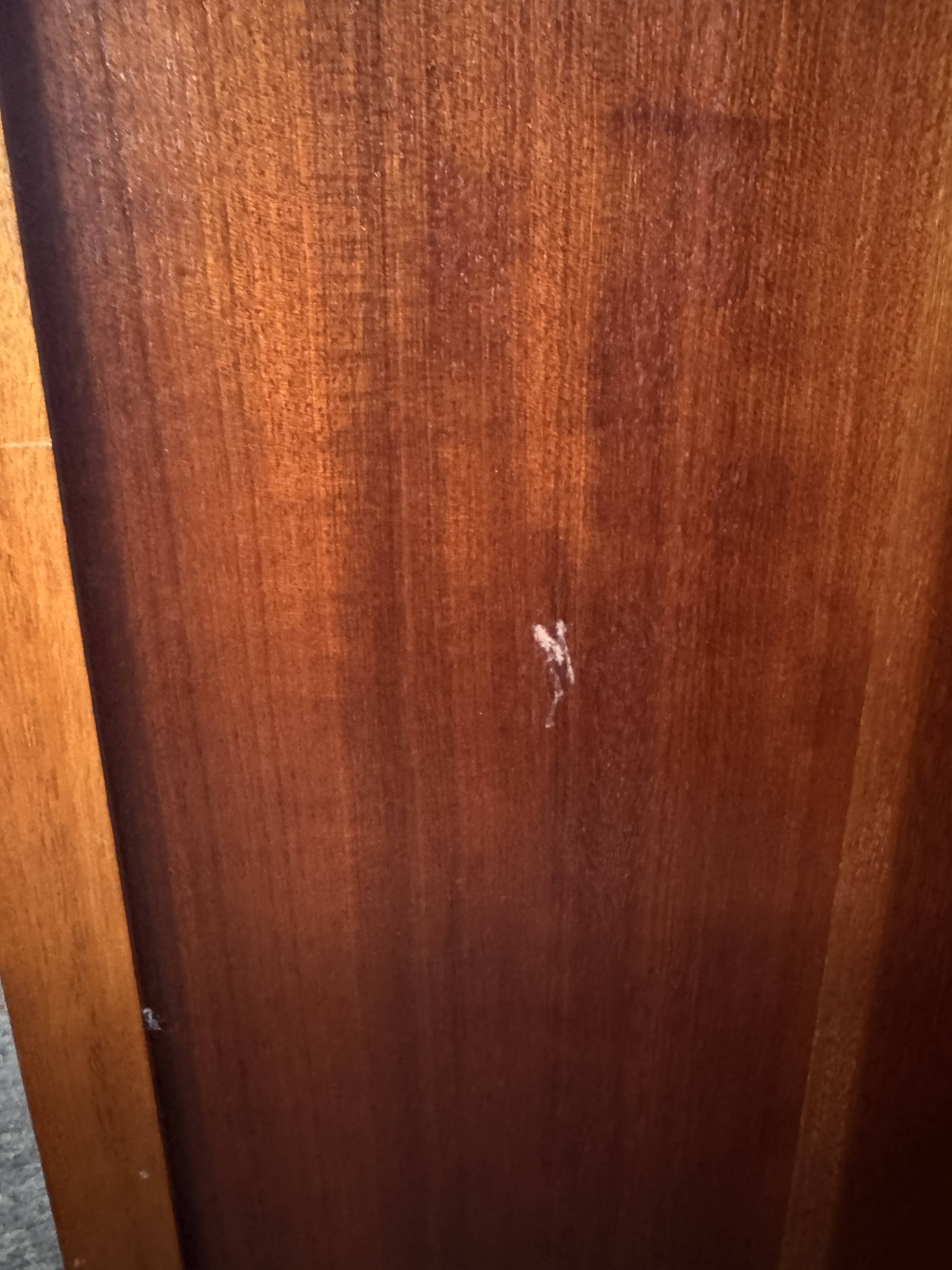 Teak 2-door wardrobe — hanging space + shelves — 1960s/70s