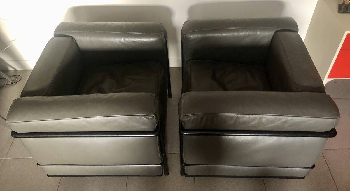 Pair of LC2 Le Corbusier armchairs by Cassina