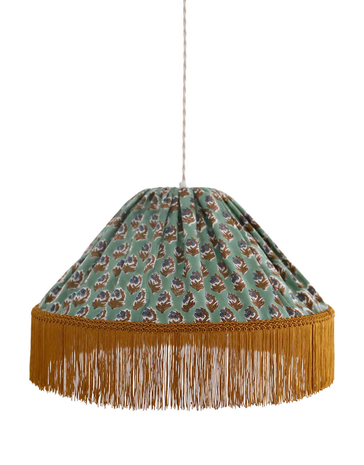 Bella conical textile pendant light with "bohemian flora" print