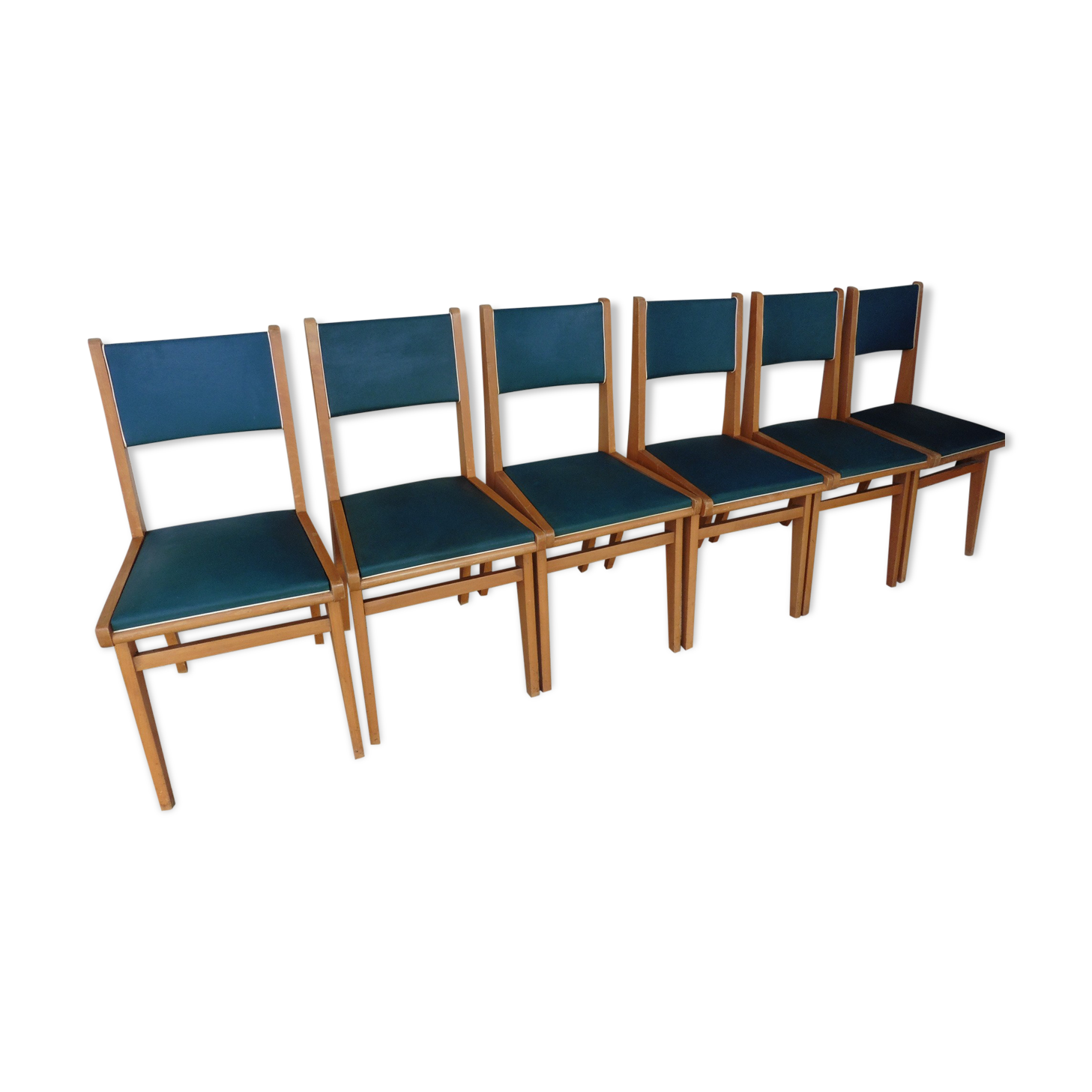Lot de 6 chaises en skaï vert  1960