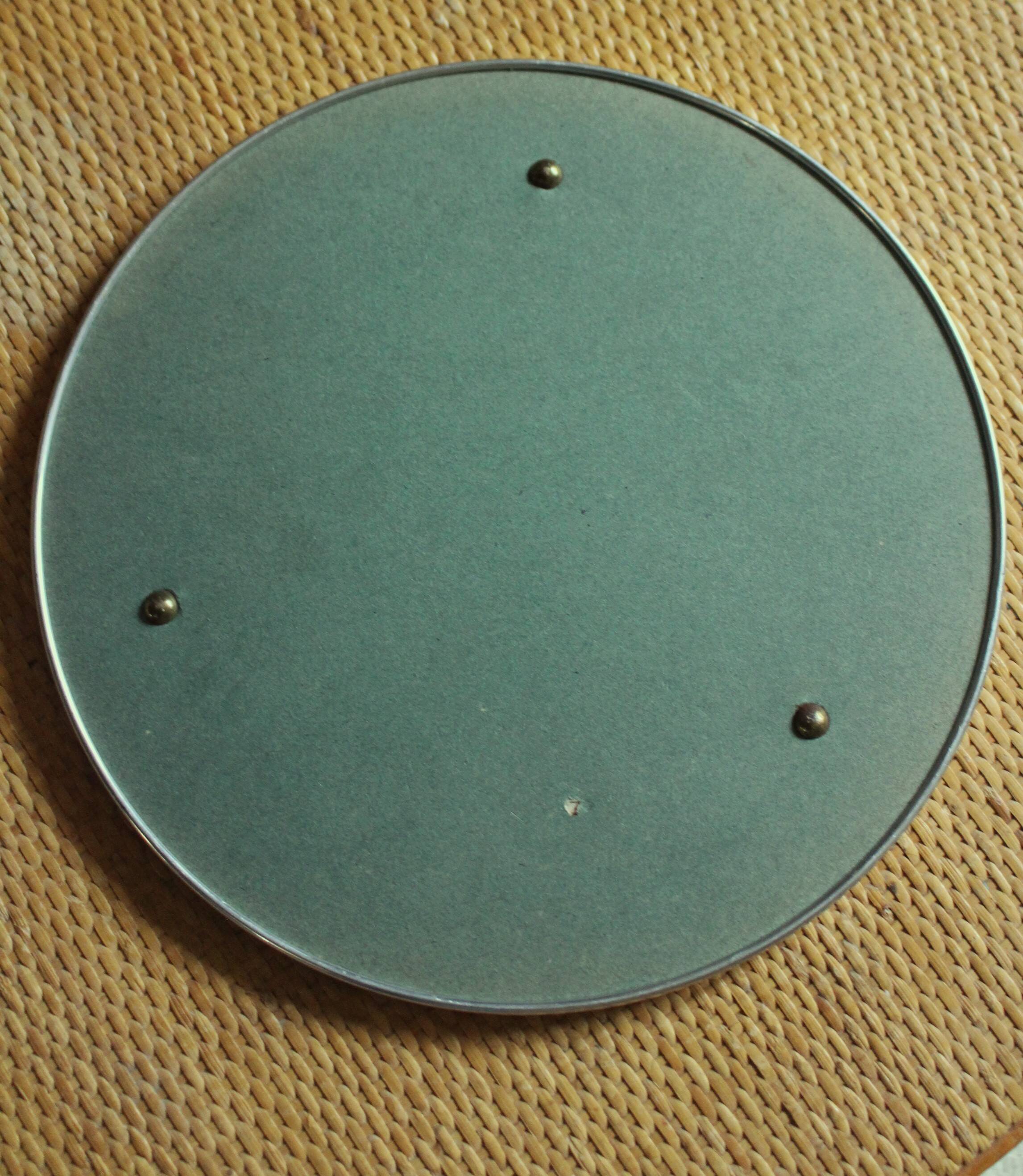 Round vintage gray metal mirror tray