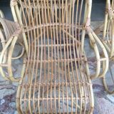 Lounge or garden table and 4 vintage wicker and rattan chairs 60s