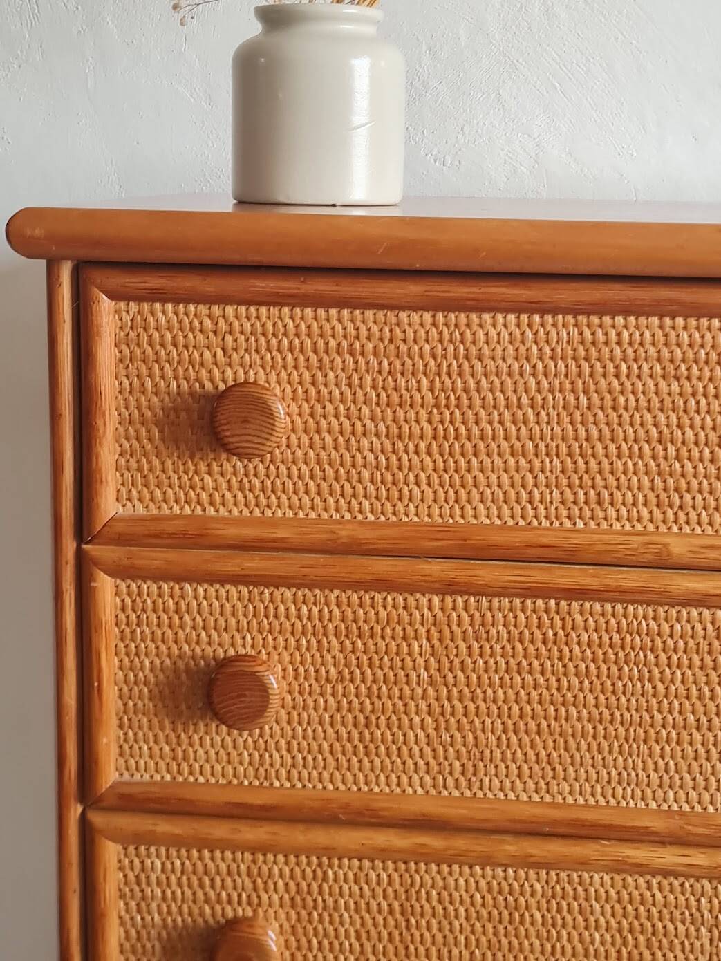 Vintage wicker chest of drawers.