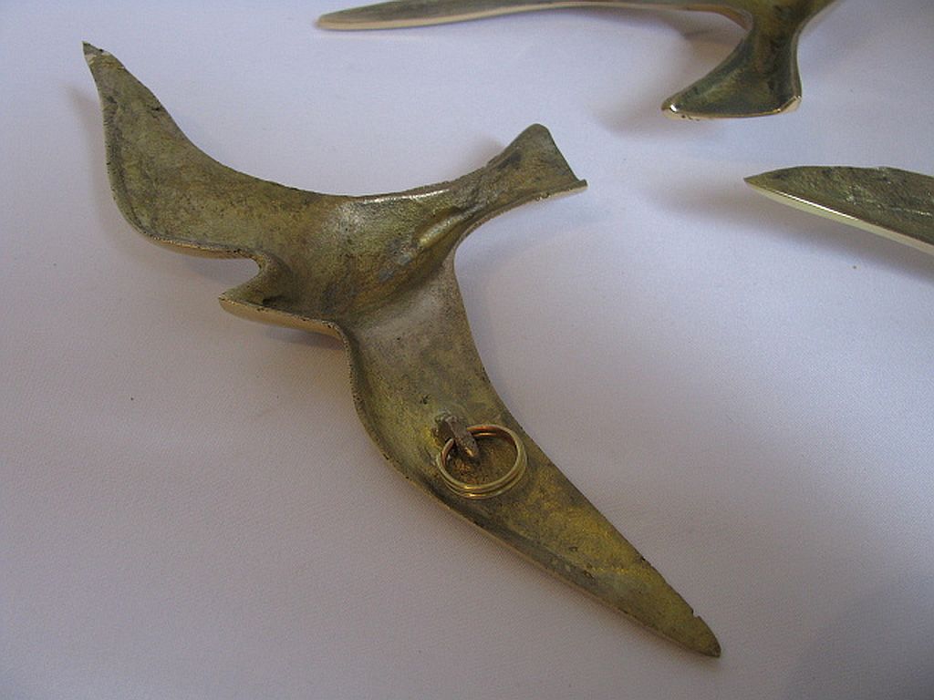 Wall Decoration Set 3 X Seagull / Swallow / Bird. Brass 70 / 80s