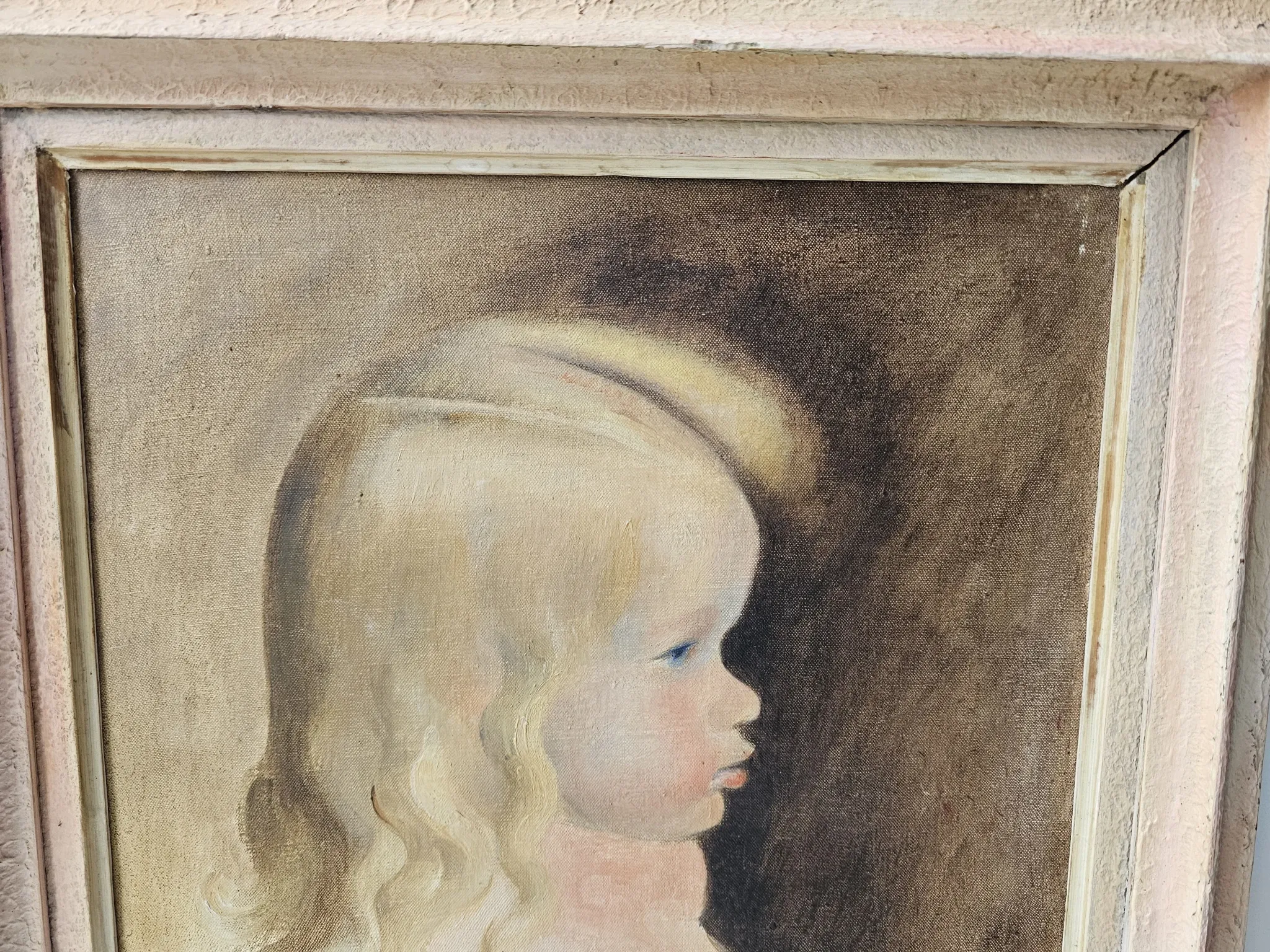 Oil on Canvas Painting of a Child - Young Girl Signed Longrand 1963