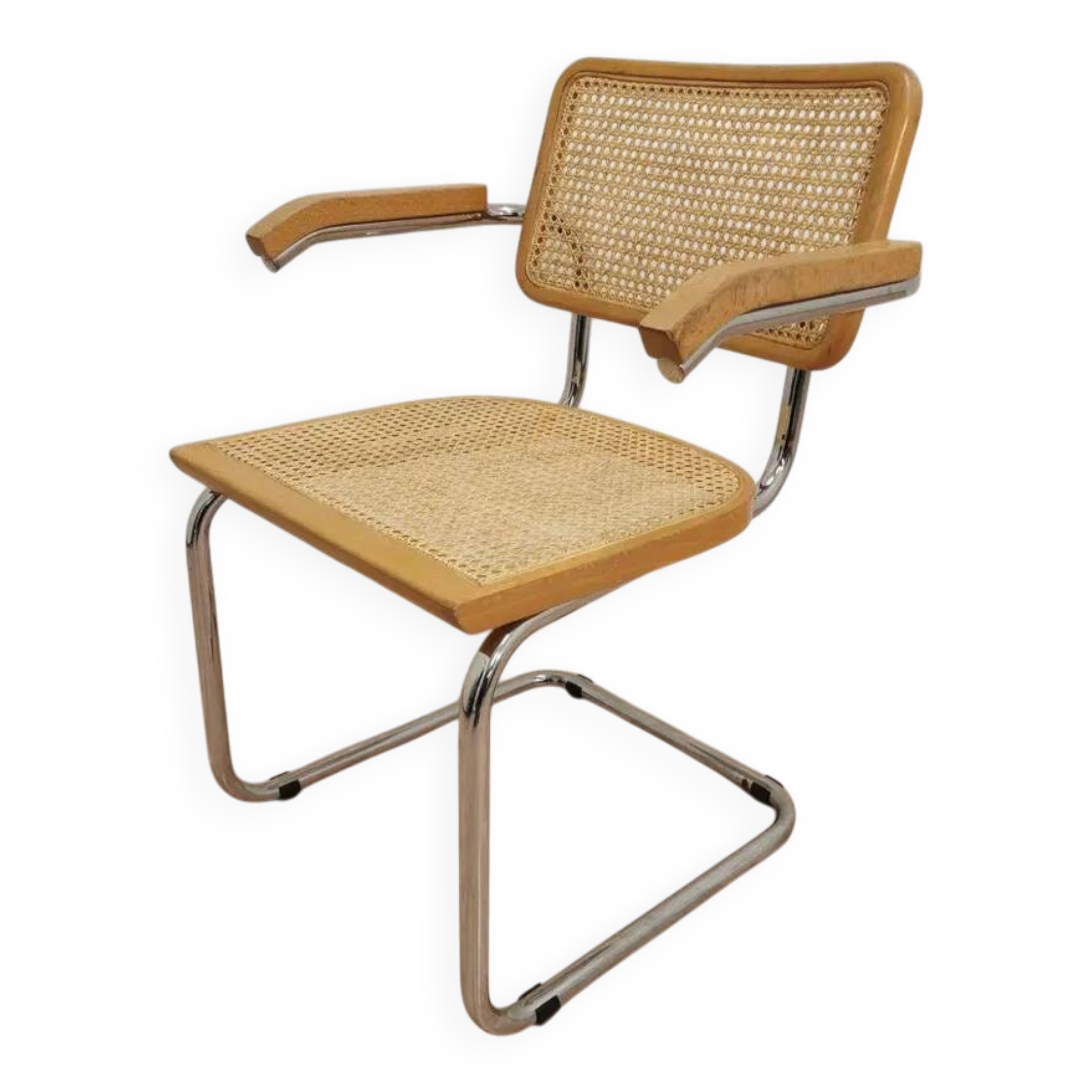 Chaise Cesca vintage de Marcel Breuer : assise en rotin, structure tubulaire
