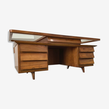 Bureau de Silvio Cavatorta en noyer massif, Italie, années 1950