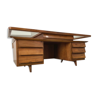 Bureau de Silvio Cavatorta en noyer massif, Italie, années 1950