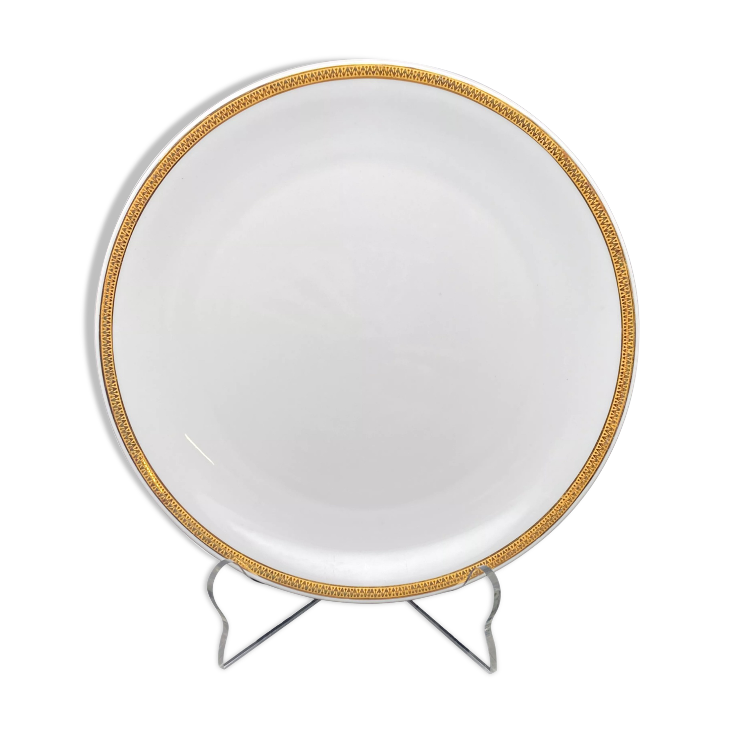 Flat round serving dish Limoges gold edging