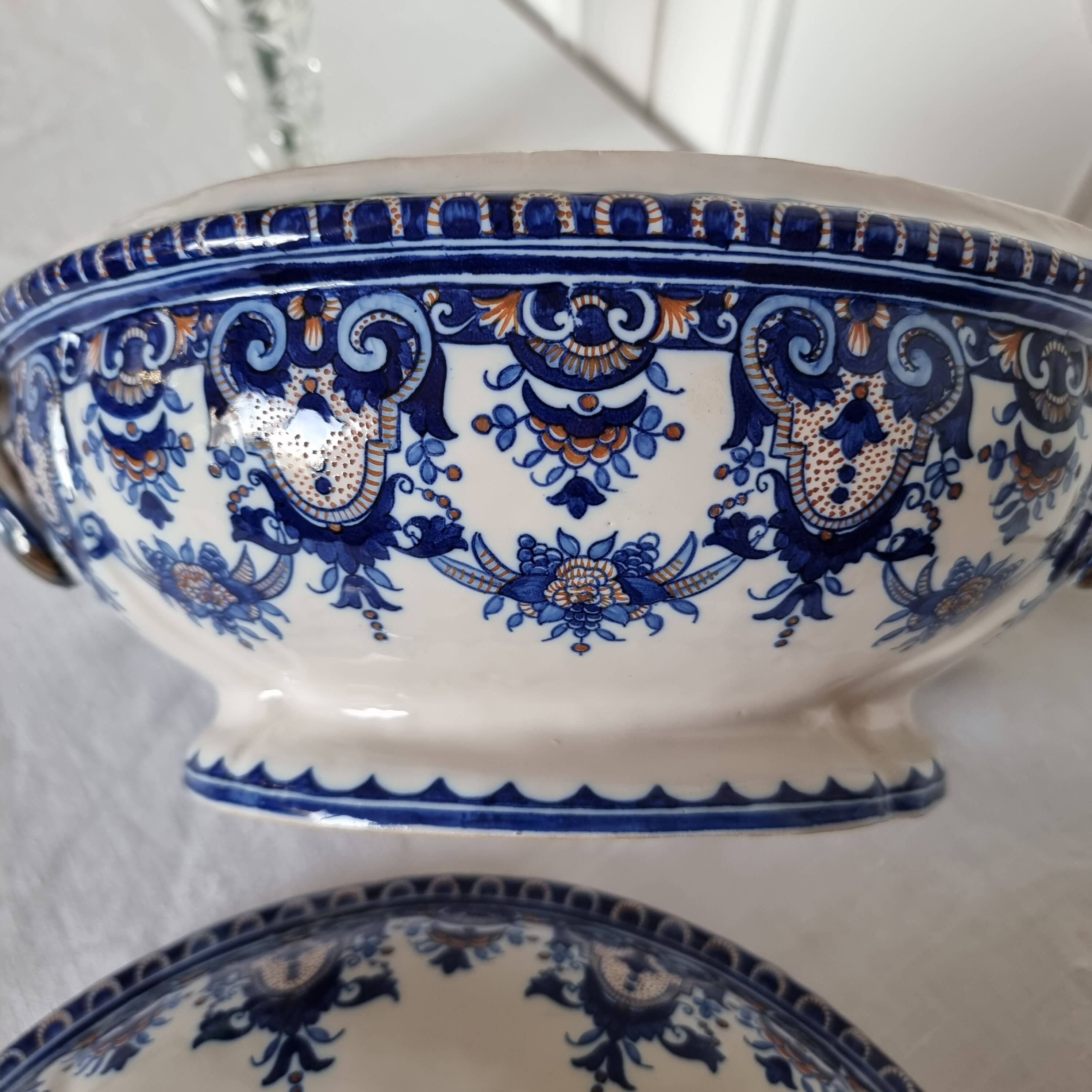 Antique earthenware tureen by Émile Tessier (1887-1971), Malicorne, France