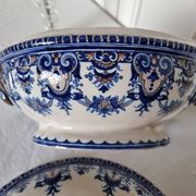 Antique earthenware tureen by Émile Tessier (1887-1971), Malicorne, France