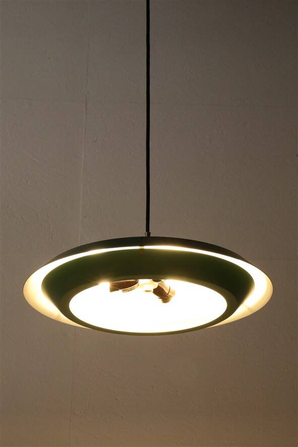 Rare big Lyfa Space Age pendant lamp / Mid-century Danish modern design / 1960s / 1970s / green