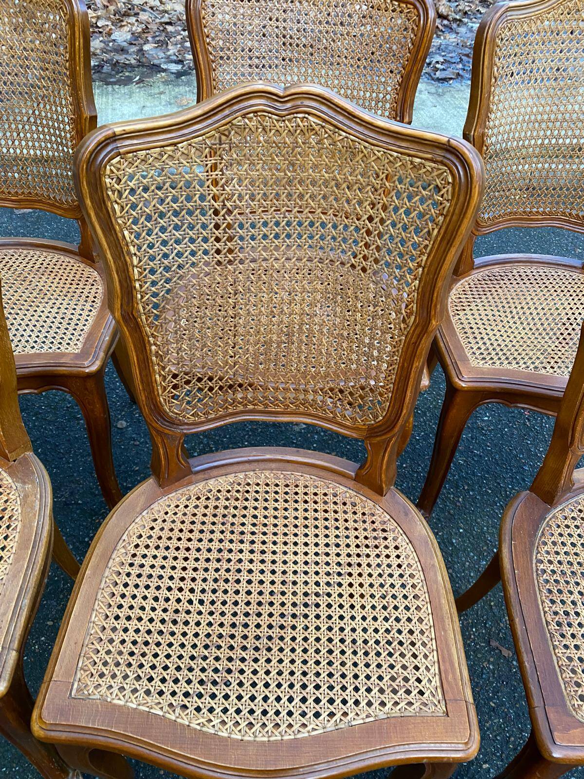 6 Louis XV cane chairs in solid wood from the 1950s